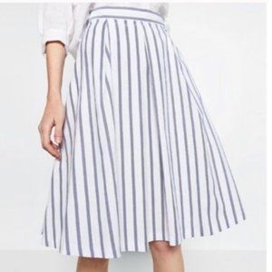 Zara Blue and White Striped Midi Skirt NWOT